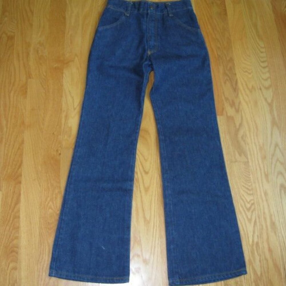KEY BOY'S SIZE 14 SLIM JEANS DARK BLUE DENIM FLARE LEG VINTAGE 1970's GIRL'S